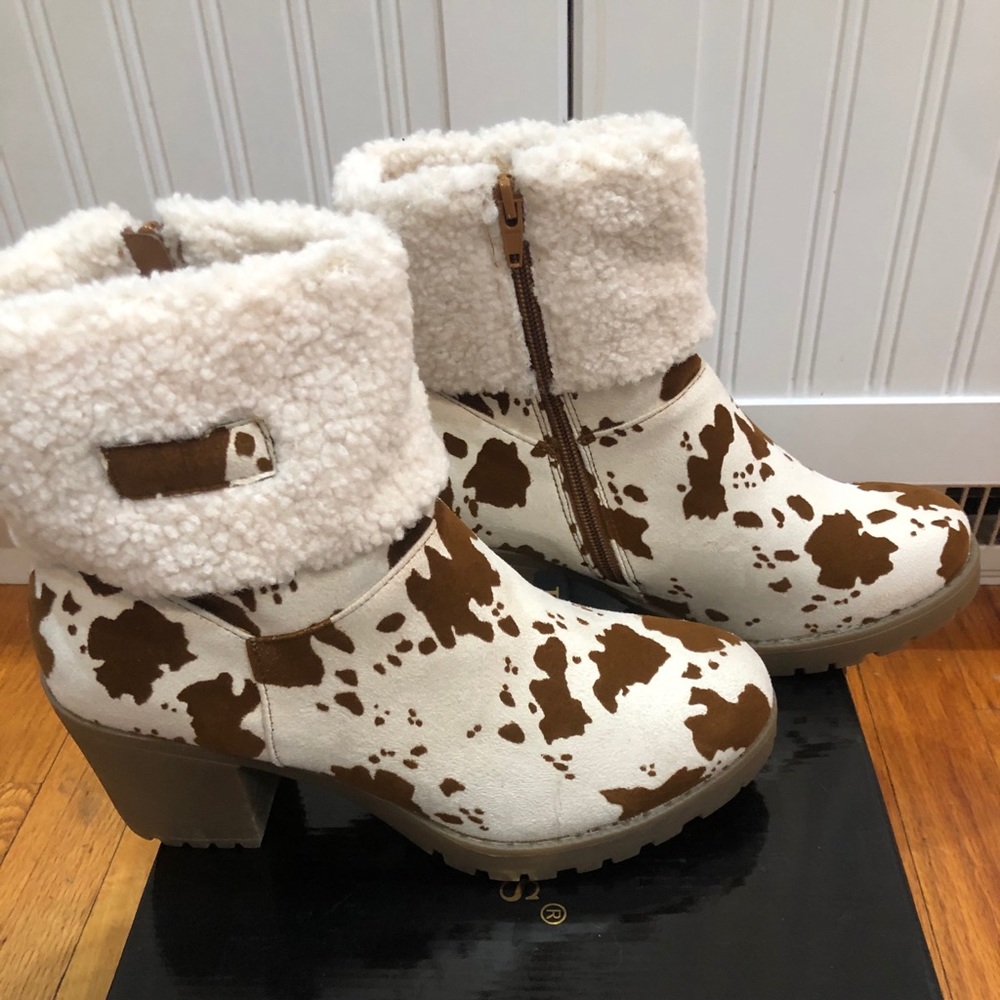 Cow print boots